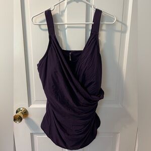 Lands' End Women's Plus Size Slender V-Neck Tummy Control Skirted One Piece Swim